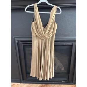 Elie Tahari Silk Metallic Gold Pleated Fit & Flare Dress Size 8